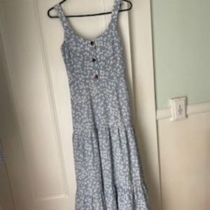 Blue and white maxi length sundress